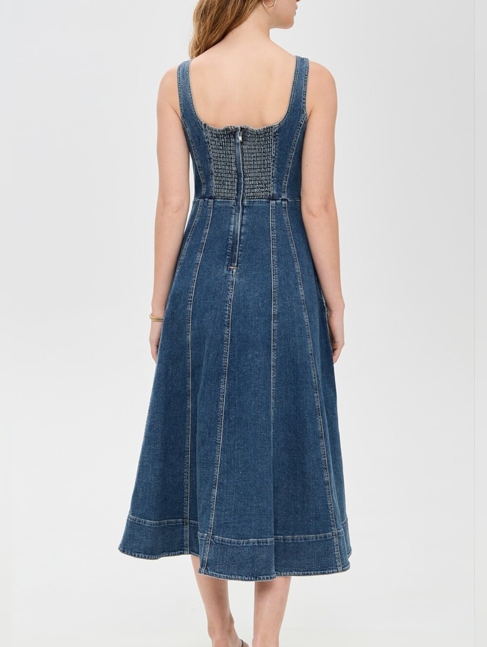 Madewell Croswell Wash Denim Jean Seamed Flare Midi Dress Size 6 NWT - Picture 6 of 13